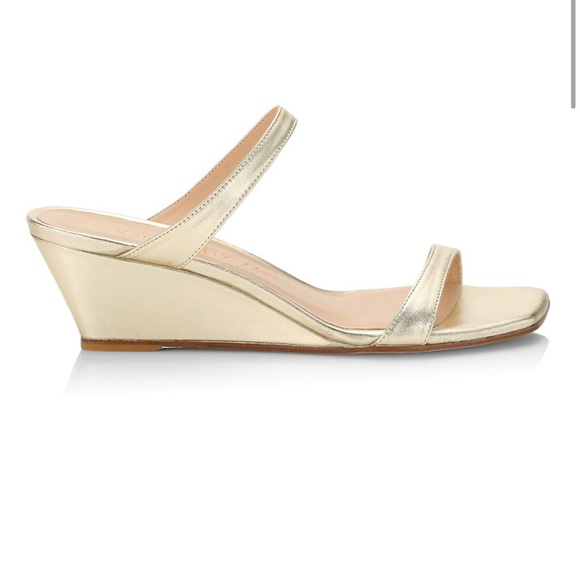 Stuart Weitzman heels gold womens 5.5 M Gold wedge slip on shoes Aleena metallic